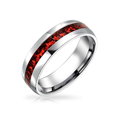Personalisierte Juli Geburtsmonat Rot Farbe Kanal Set Kristall Eternity Band Ring Edelstahl Brauch Graviert von Bling Jewelry