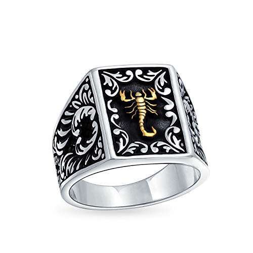 Personalisierte Männer Große Sternzeichen Horoskop Skorpion Signet Statement Ring Für Männer Schwarz Zwei Ton Messing Patina Massiv.925 Silber Handgefertigt In Der Türkei Anpassbar von Bling Jewelry