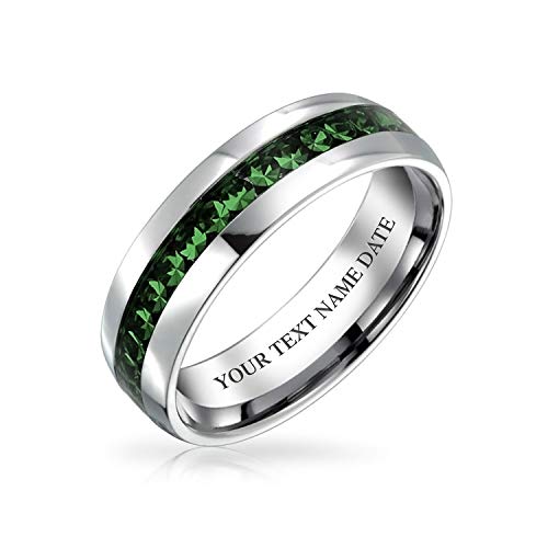 Personalisierte Mai Geburtsmonat Dunkelgrüne Farbe Kanal Set Kristall Eternity Band Ring Edelstahl Brauch Graviert von Bling Jewelry