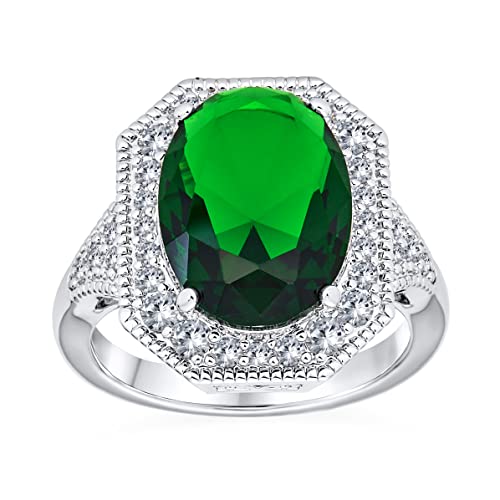 Personalisierte Mode Großer Ovaler Solitär Aaa CZ Pave Simulierter Grüner Vintage Art Deco Stil 15 Karat Cocktail Statement Ring Für Frauen Versilbert Anpassbar von Bling Jewelry