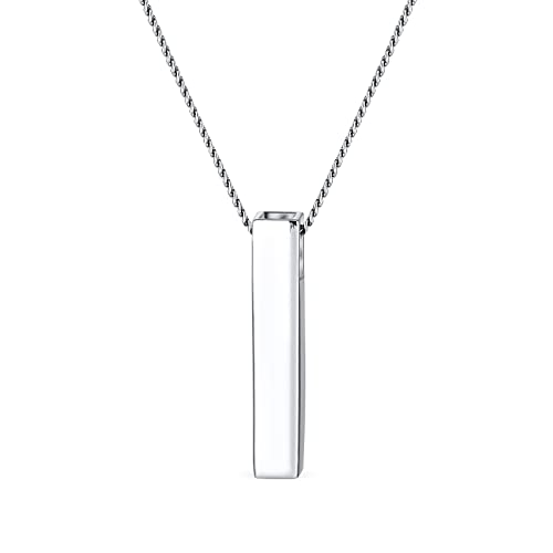 Personalisierte Nachricht Initialeen Einfache Geometrische Minimalistische Gravierbare 4-Seitige Massive Würfel Vertikale Bar Anhänger Halskette Für Frauen Für Teenager .925 Sterling Silber von Bling Jewelry