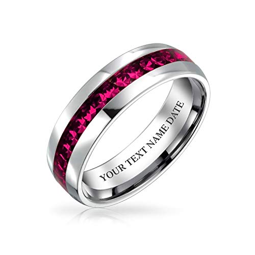 Personalisierte Oktober Geburtsmonat Hellrosa Farbe Kanal Set Kristall Eternity Band Ring Edelstahl Brauch Graviert von Bling Jewelry