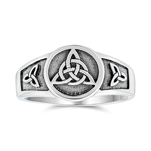 Personalisierter Unisex Antiker Wikinger keltische Unendlichkeit Trinity Knot Triquetra Siegelring für Frauen oxidiert .925 Sterling Silber Anpassbar von Bling Jewelry