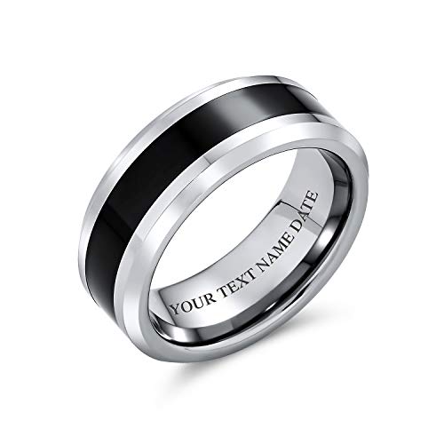 Personalisierte Einfache Zweifarbig Schwarz Zentrum Paare Titan Ehering Ring Abgeschrägten Rand 8Mm Benutzerdefinierte Eingraviert von Bling Jewelry