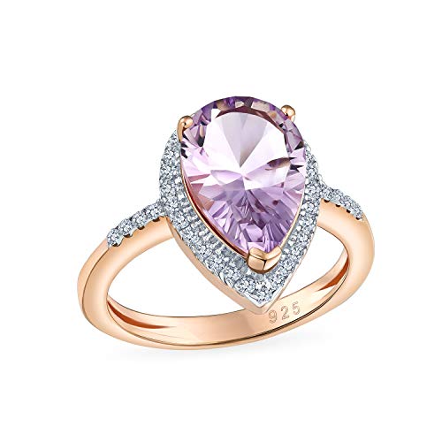 Personalisierter 3,75 Karat Zirkon Pave Halo Birnenform Tränenstein Verlobungsring Pink Amethyst Statement Ring Für Frauen Roségold Überzug .925 Sterling Silber Februar Geburtsstein von Bling Jewelry