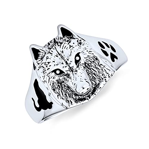 Personalisierter Großer Statement Jäger Tierpfoten Abdruck Nordischer Wikinger Krieger Siegelring Mit Wildem Wolf Für Männer Oxidiertes .925 Sterlingsilber von Bling Jewelry