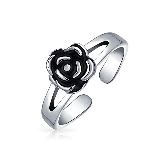 Personalisierter Schwarzer Rosenblumen Midi Split Band Zehenring Für Frauen Aus Sterlingsilber Verstellbar Individuell Graviert von Bling Jewelry
