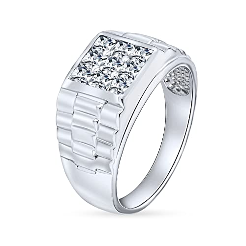 Personalisierter geometrischer quadratischer unsichtbarer Schnitt AAA CZ Seitendesign Band Statement Unisex Damen Übergröße Herren Verlobungsring Kleiner Finger Ring für Männer .925 Sterlingsilber von Bling Jewelry