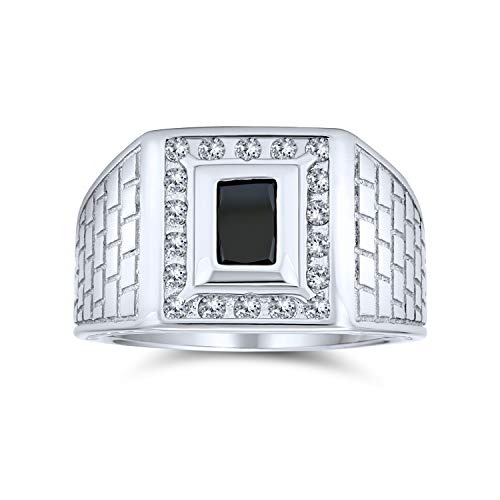 Personalisiertes Geometrisches Backstein Design Band Rechteck 2Ct Smaragd Schliff Cz Simulierter Blauer Saphir Edelstein Schwarz Onyx Herren Verlobungsring Band Für Männer Individuell Gestaltbar von Bling Jewelry