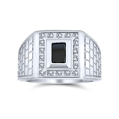 Personalisierter geometrischer Ziegel-Design-Band Rechteck 2CT Smaragdschliff CZ Simulierter Blauer Saphir Edelstein Schwarzer Onyx Herren Verlobungsring Band Für Männer Anpassbar von Bling Jewelry