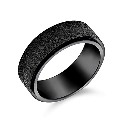 Personalize Wide Polished Beveled Edge Brushed Sparkle Sand Blast Paare Titanium Black Wedding Band Fidget Spinner Ring Für Männer Kompfort Fit 8Mm von Bling Jewelry