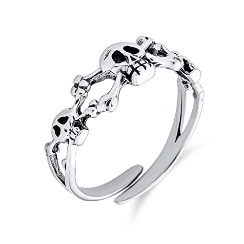 Petite Punk Rocker Karibischer Piraten Skelett Goth Crossbones Skull Midi Toe Ring Für Frauen Teens Oxidiert .925 Silber Sterling Einstellbar von Bling Jewelry