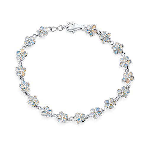 Bling Jewelry Tropical Vacation Weiß Erstellt Opal Link Plumeria Hawaiianische Blume Armband Für Frauen Freundin .925 Silber Oktober Geburtsstein von Bling Jewelry