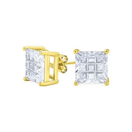 Quadratische Aaa Cz Cubic Zirconia Invisible Cut Ohrstecker Für Männer Für Frauen 14K Gold Vergoldet .925 Sterling Silber von Bling Jewelry