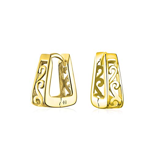 Quadratische Pyramide Shaped Scroll Swirl Filigree Kpop Huggie Ohrringe Hoop Für Frauen Männer 14K Gold Vergoldet .925 Sterling Silber von Bling Jewelry