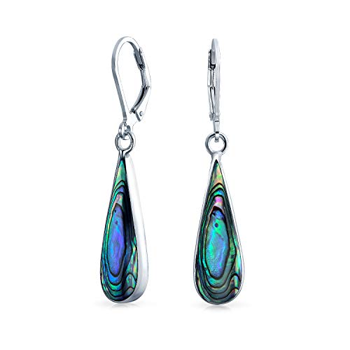 Geometrische Schillernde Regenbogen Natur Abalone Schale Natürliche Lange Tropfenohrringe Für Frauen Teenager .925 Sterling Silber Hebelverschluss von Bling Jewelry