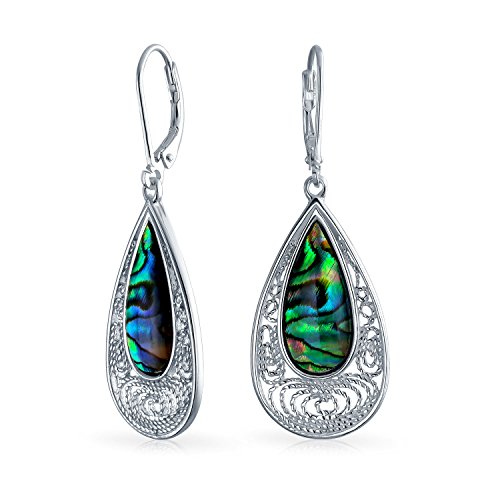 Regenbogen-Filigran-Birnenförmige Tropfen-Ohrringe mit Hebelverschluss aus Abalone-Muschel für Frauen .925 Sterlingsilber von Bling Jewelry