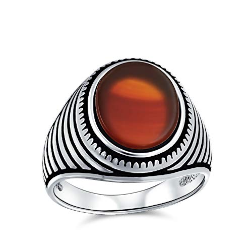 Retro Gerillte Streifen Stil Geätzte Band Rote Achat Quadratische Siegelring Für Männer Schwer .925 Sterling Silber Handgefertigt In Der Türkei von Bling Jewelry