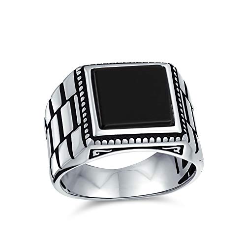 Retro Band Stil Geätzte Band Schwarz Onyx Quadratisch Siegel Ring Für Männer Schwer .925 Sterling Silber Handgefertigt In Der Türkei von Bling Jewelry