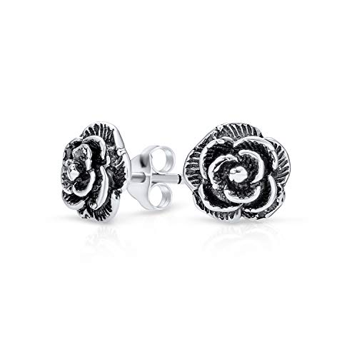 Retro Vintage Stil Blumen Garten Party Blume Schwarze Rose Ohrstecker Ohrringe Für Frauen Jugendliche Oxidiert .925 Sterlingsilber 8MM von Bling Jewelry