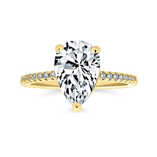 Ring Mit Birnenform 2,5 Karat Tropfenform Solitär AAA CZ Verlobungsring Für Frauen 1 MM Band Kubikzirkonia Gelb 14 Karat Vergoldetes .925 Sterling Silber von Bling Jewelry