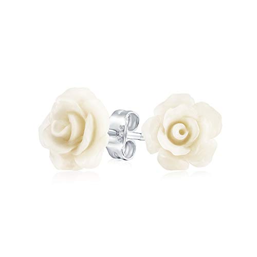 Romantische Zarte Floral Geschnitzte 3D-Creme-Off-White-Blumenstecker-Ohrringe Für Frauen Für Teenager Für Mütter Versilbert von Bling Jewelry