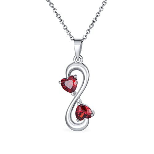 Bling Jewelry Romantische Figur Acht Modern Für immer Liebe Unendlichkeit Doppel AAA CZ Rubinroter Zirkonia Herz Anhänger Halskette für Frauen Jugendliche .925 Sterlingsilber 16,18 Zoll Kette von Bling Jewelry