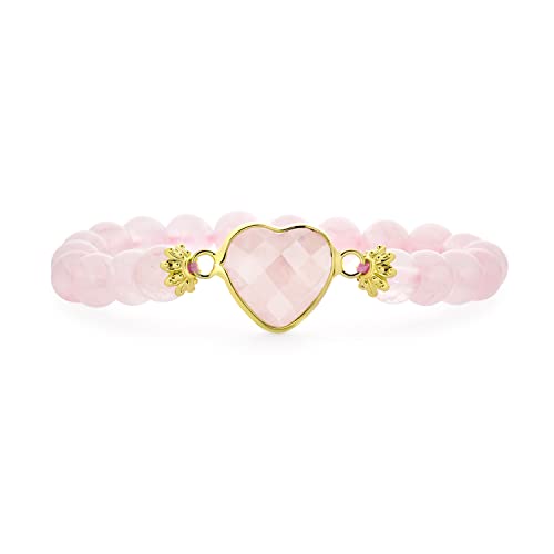 Romantische Handgefertigte Facettierte Große Mitte Herz Charmee Natürlichen Halbedelstein Blass Rosa Rosenquarz Stein Mit Runden 8Mm Kugel Perle Edelstein Stacking Stretch Armband Für Frauen Teen von Bling Jewelry
