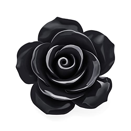 Romantische Modeaussage Schwarze Blumige Blühende 3D Geschnitzte Große Rosenblume Brosche Anstecknadel Für Frauen Teenager von Bling Jewelry