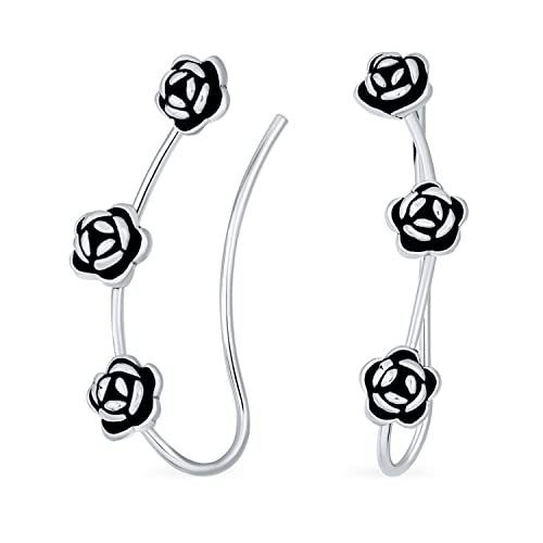 Romantische Retro 3D Blume Drei Rosen Draht Ohrstecker Kletterer Kriecher Rosenohrringe Für Frauen Oxidiertes .925 Sterlingsilber von Bling Jewelry