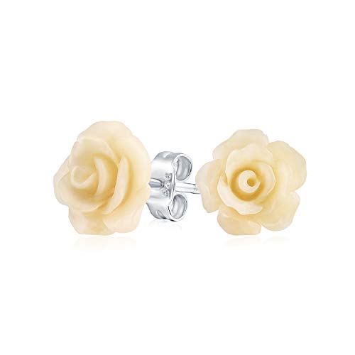 Romantische Zarte Florale 3D Hellgelbe Geschnitzte Rosenblüten-Ohrstecker Für Frauen Für Jugendliche Mutter Versilberte Stifte von Bling Jewelry