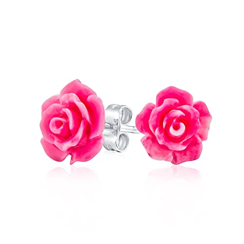 Romantische Zarte Florale 3D Geschnitzte Rosa Rosenblüten Ohrstecker Für Frauen Teenager Für Mutter Versilbert von Bling Jewelry