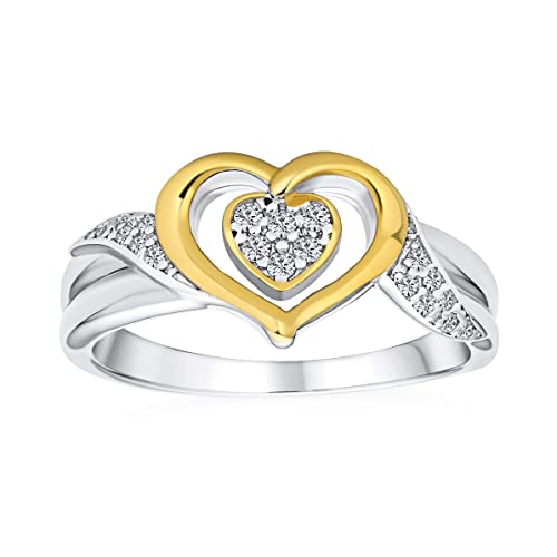 Romantischer Zarter Zweifarben-Cz-Akzent-Cubic-Zirkonia-Ring Mit Verzwirbelten Ineinandergreifenden Bändern Und Herzversprechen Für Frauen Vergoldet Mit .925 Sterling Silber von Bling Jewelry