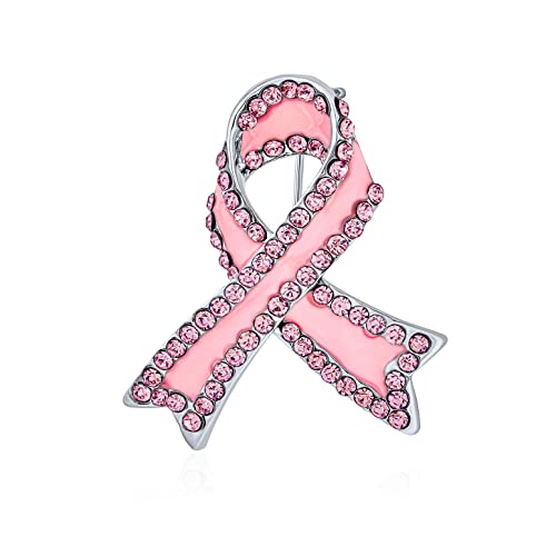 Pink Ribbon Brustkrebsüberlebender Kristallkantenbrosche Versilbert Mit Emaille Finish Ermächtigungsschmuck Für Frauen Zur Unterstützung Von Bewusstsein Und Prävention von Bling Jewelry