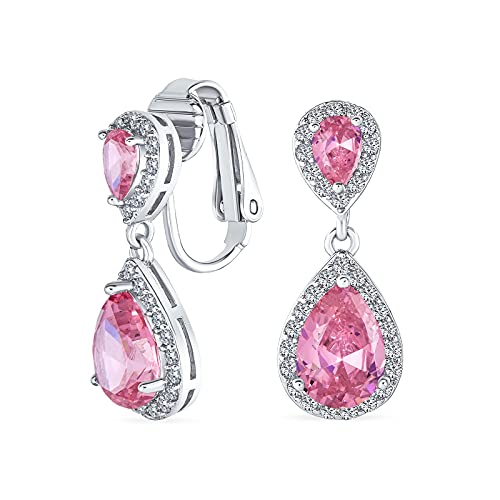 Rosa Tränen CZ Halo Abschlussball Tropfen Statement Kron Clip Auf Ohrringe Simulierte Rosa Turmalin Zirkonia Silber Vergoldet Messing von Bling Jewelry