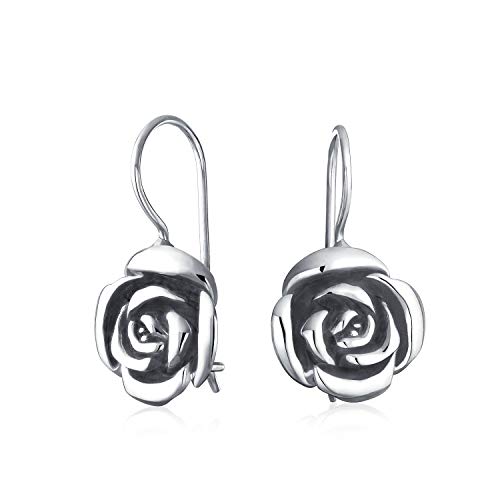 Rose Blumen Tropfen Ohrringe Mit Französischem Draht Für Frauen In Schwarzem Antikem Oxidiertem .925 Sterlingsilber von Bling Jewelry