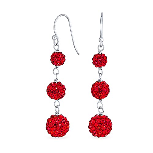Rote Kristall Pavee Runde Gestufte Dreistufige Disco Ball Lineare Dangle Kronleuchter Ohrringe Für Frauen Teenager. 925 Sterling Silber von Bling Jewelry