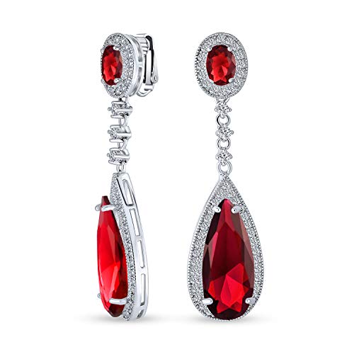 Rote Lange Träne Cubic Zirconia Baumelnd Erklärung Cz Schraube Clip Auf Ohrringe Simuliert Rubin Versilbert Messing von Bling Jewelry