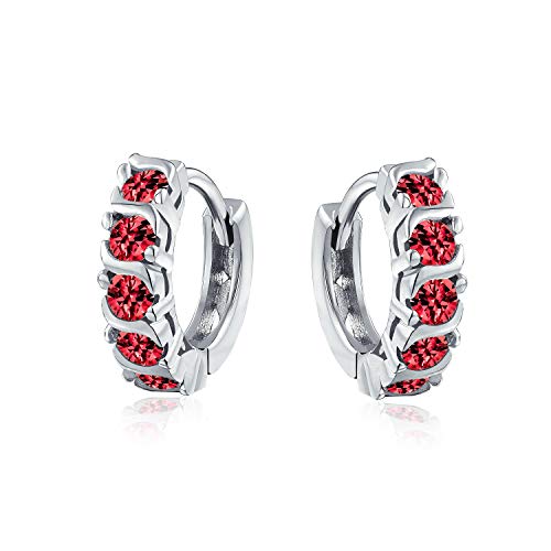 Rote Welle Runde Cubic Zirkonia Cz Kleine Kpop Huggie Hoop Ohrringe Für Frauen Für Männer Simulierter Rubin Sterling Silber von Bling Jewelry
