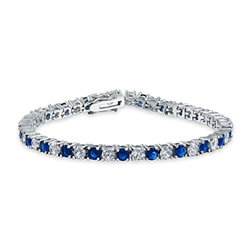 Bling Jewelry Königsblau Weiß Abwechselnd Simulierten Saphir Runde Cubic Zirconia 12,00 Ct 4 Prong Korb Set Solitär Aaa Cz Tennis Armband Für Frauen Abschlussball Braut Versilbert 7,5 Zoll von Bling Jewelry