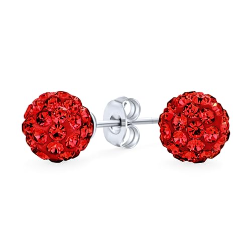 Elegante .925 Sterling Silber Runde 8MM Glitzernde Pave Kristall Disco Ball Rote Stecker Ohrringe Für Frauen Jugendliche von Bling Jewelry