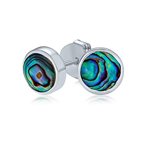 Runde Form Lünette Set Schillernde Abalone Shell Stud Ohrringe Für Frauen .925 Sterling Silber 7Mm von Bling Jewelry