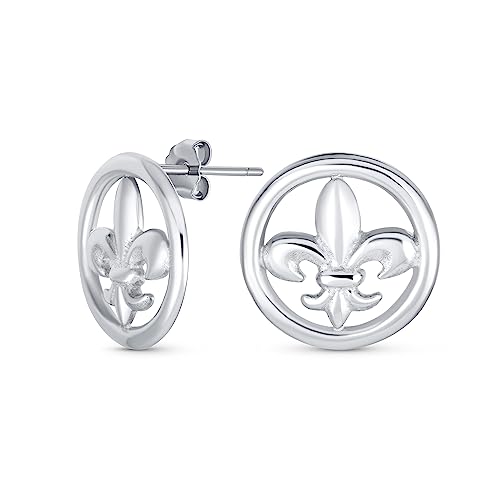 Antikes Symbol Lilienblütenkreis Scheibe Fleur De Lis Ohrstecker Für Frauen Männer Teens Leichtes .925 Sterling Silber von Bling Jewelry