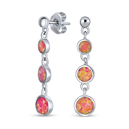 Geometrische Edelstein 3 Lünette Runde Scheibe Linear Rose Rosa Kreis Opal Ohrringe Baumelnd Für Frauen Jugendlich .925 Sterlingsilber von Bling Jewelry