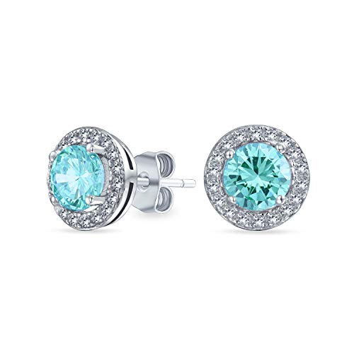 Runder Solitär Halo Aqua Blau Cubic Zirkonia Simuliert Aquamarin Cz Ohrstecker Für Frauen .925 Sterling Silber 8Mm von Bling Jewelry