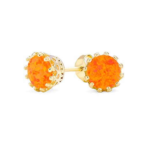 Schillernde Krone Einstellung Erstellt Mexikanischen Feuer Orange Opal Solitär Krone Ohrstecker 14K Gelbgold Plattiert .925 Sterling Silber Schillernd 6Mm Oktober Birthstone von Bling Jewelry