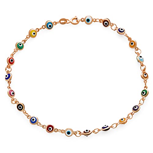 Schutz Amulett Türkischen Multi Color Charme Slender Evil Eyes Fußkettchen Link Fußkettchen Armband Für Frauen Teen Rose Vergoldet .925 Sterlingsilber 10 Zoll von Bling Jewelry