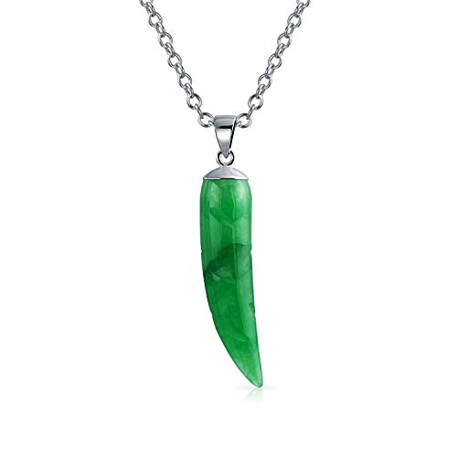 Bling Jewelry Schutz Zahn Amulett Echte Grüne Jade Edelstein Italienisches Horn Anhänger Halskette Für Frauen Teenager Männer .925 Sterlingsilber von Bling Jewelry
