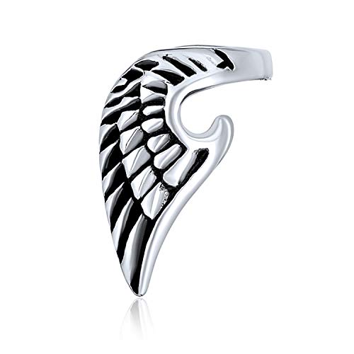 Spiritueller Schutzengel Flügel Feder Knorpel Ohrläppchen Helix Ohrring Warp Ohr Manschette Clip Unisex Schwarz Oxidierter Edelstahl 1 Stück von Bling Jewelry
