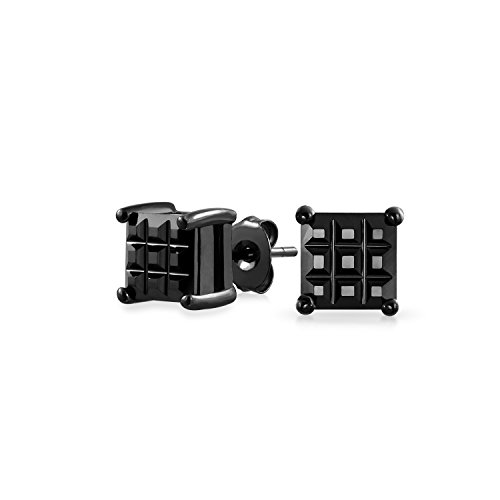 Schwarze Auf Schwarzem Unsichtbare Quadratische CZ Schachbrett Zirkonia Krappenfassung Ohrstecker Sterling Silber von Bling Jewelry